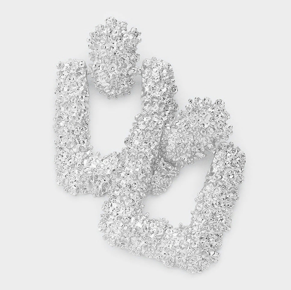 Silver Geometric Rectangle Fashion Dangle Earrings Bold Colored Ladies Jewelry - Picture 2 of 2